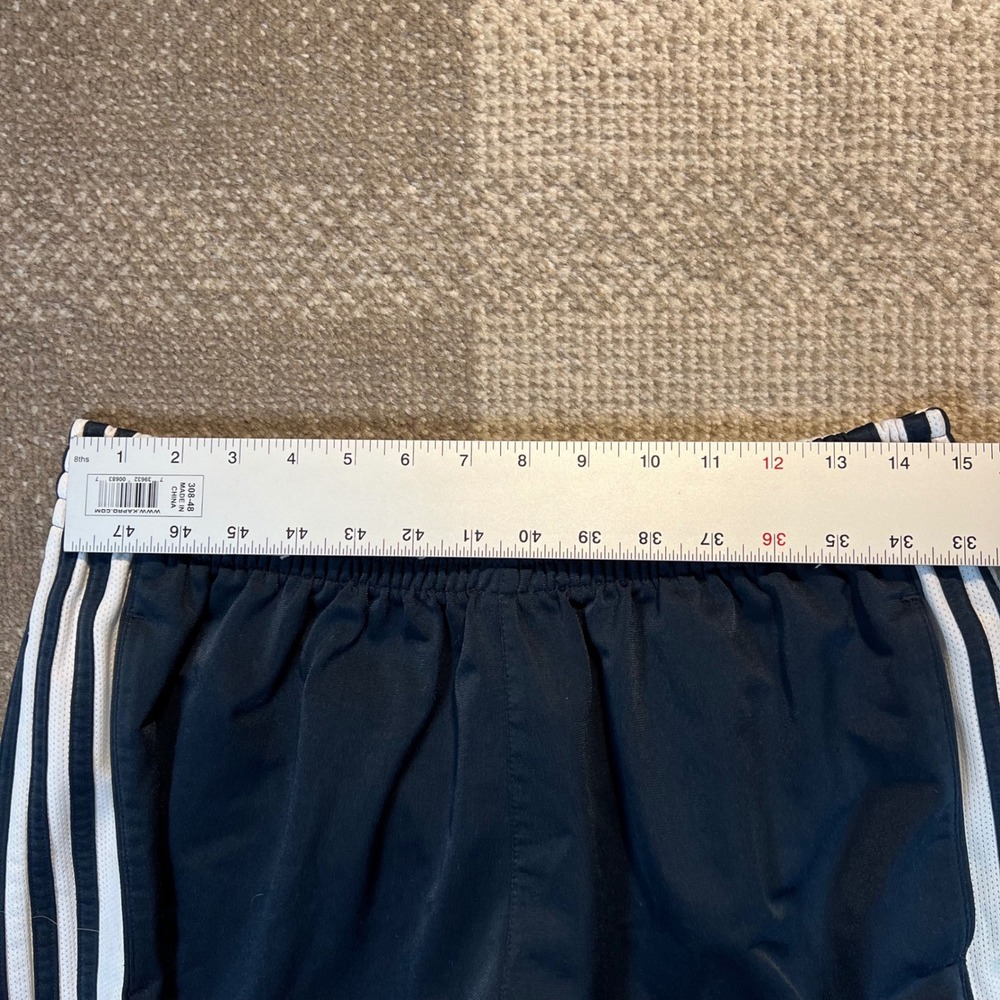 Y2K Adidas Mens Track Pants Navy Blue White 3-Stripe Drawstring Large Wide Leg - Picture 5 of 9